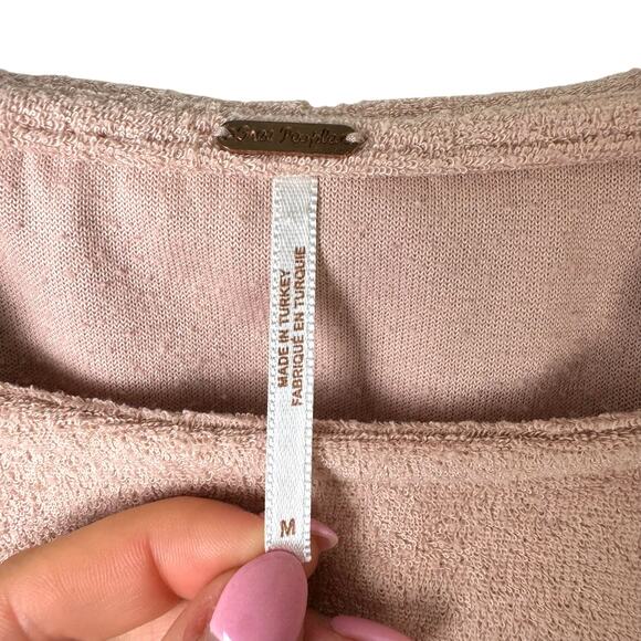 Free People Early Morning Hoodie Neutral Blush Pink Terry Oversized Pullover - Picture 14 of 15